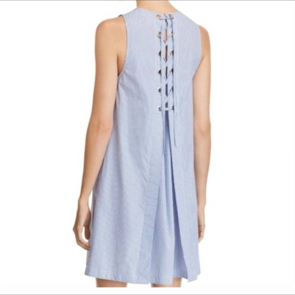 Theory Keshelle Lace Up Blue & White Striped Shift Dress Size 4 NEW